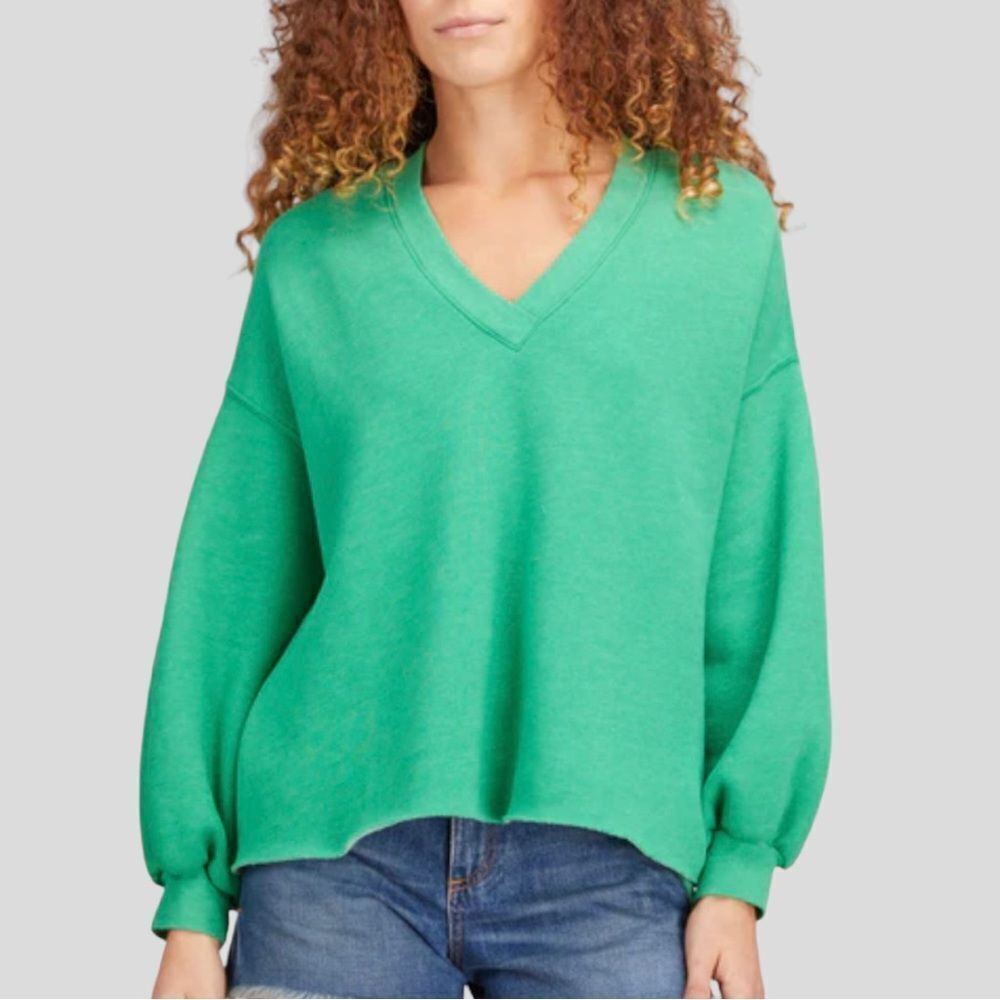 Xirena Dayna Green Leaf V Neck Sweatshirt Relaxed Fit Size XS